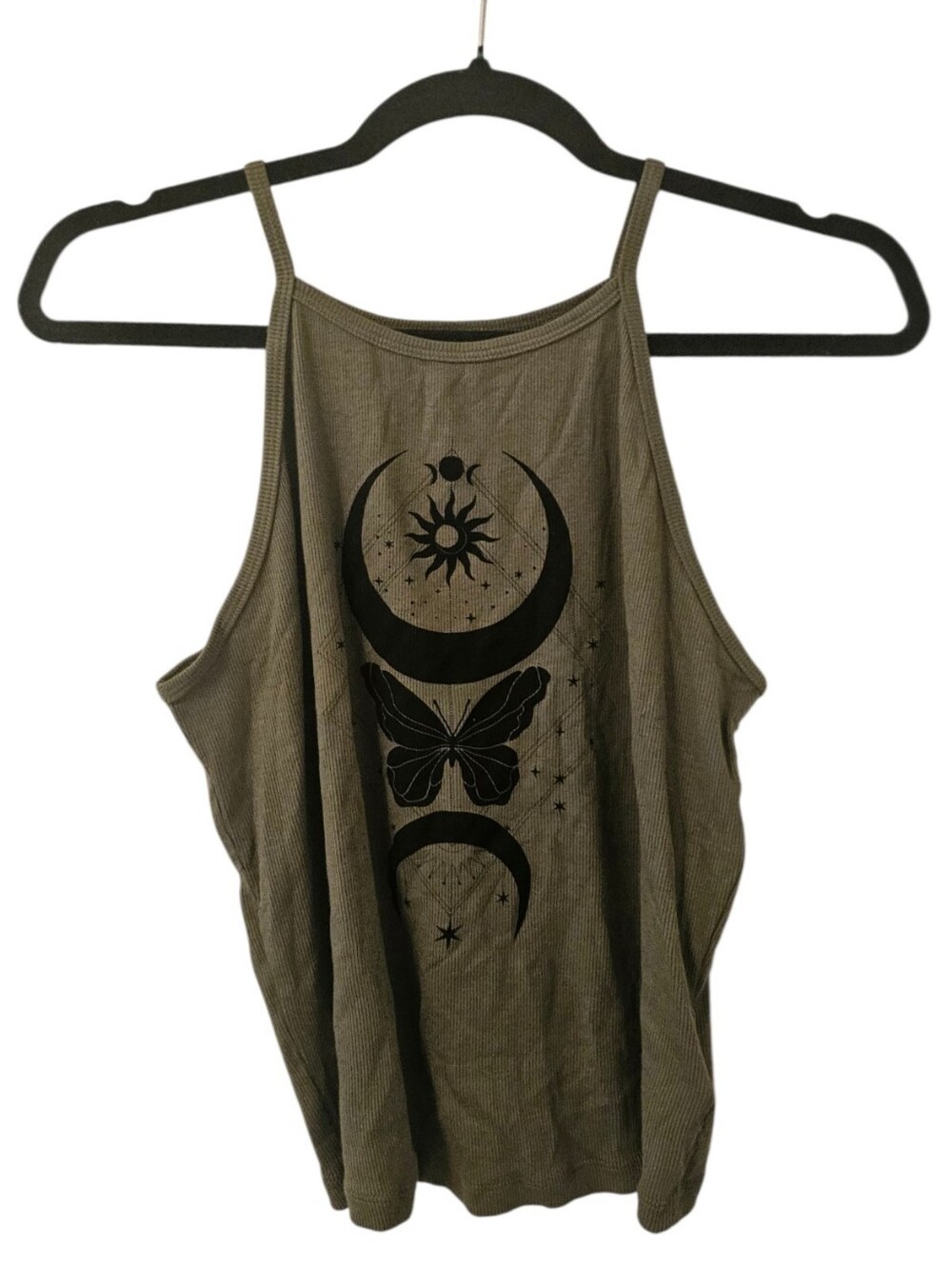 Green and Black Torrid Women's Celestial Fitted Rib High Neck Cropped Cami
